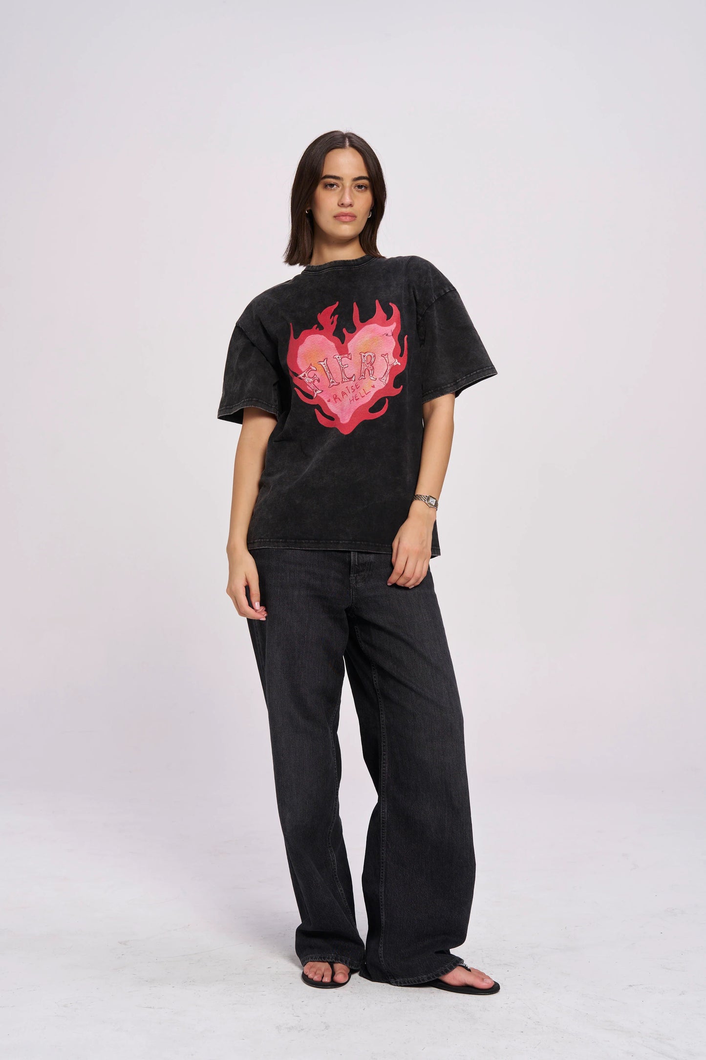 Fiery Oversized Tee - Washed Black
