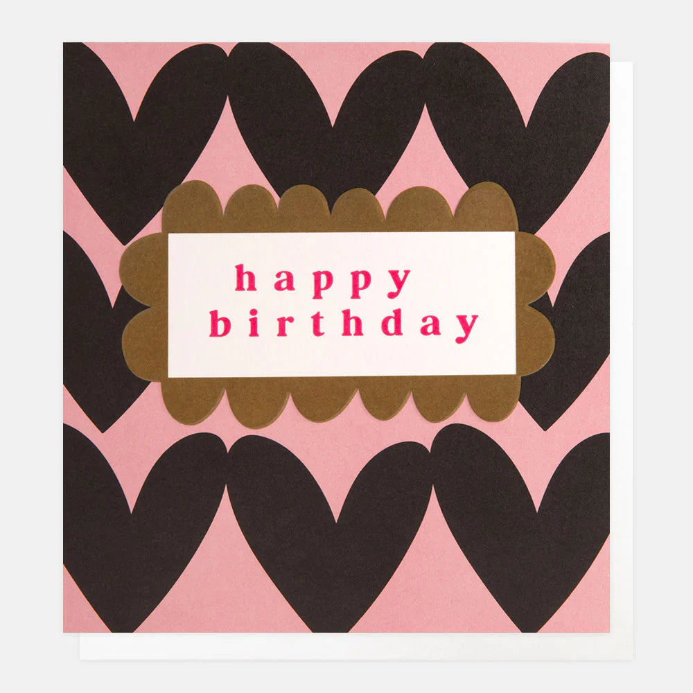 Happy Birthday Black Hearts on Pink Card