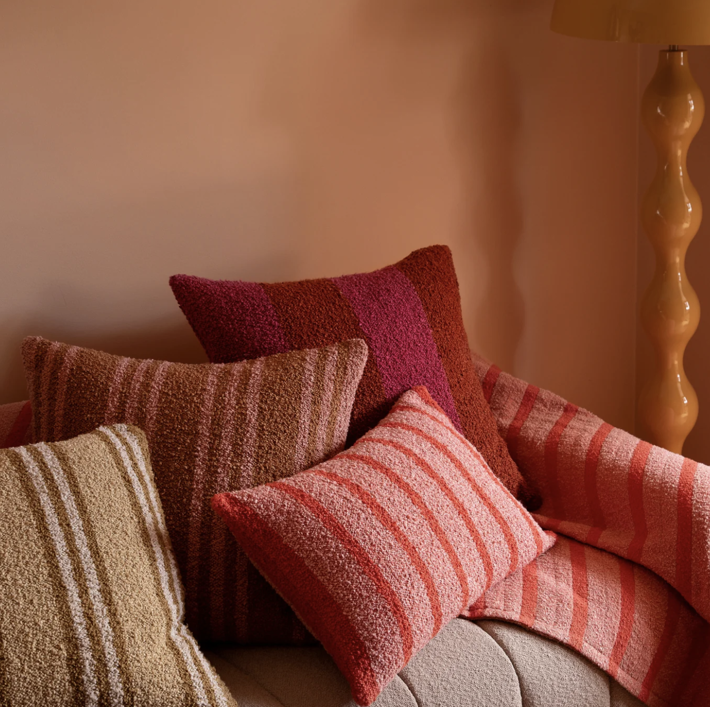 Boucle Wide Stripe Magenta Cushion