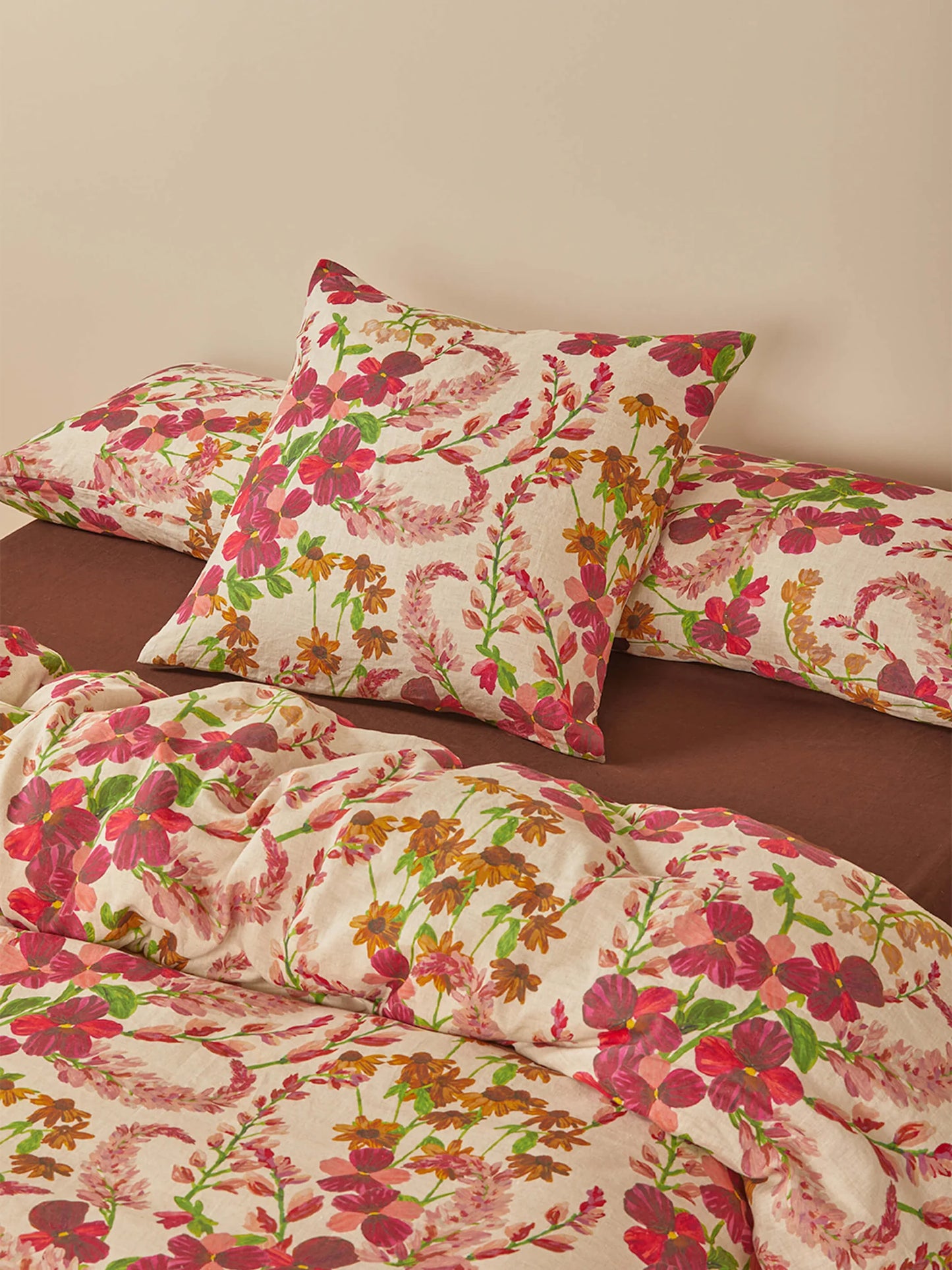 Lupin Multi Linen Pink Pillowcase Set - Standard