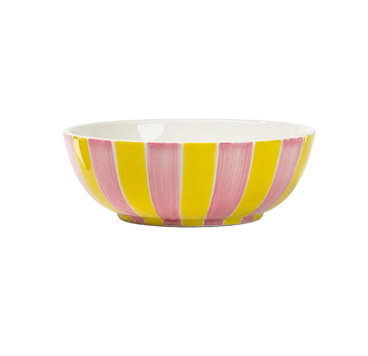 Ceramic Salad Bowl | Pink & Yellow Stripe