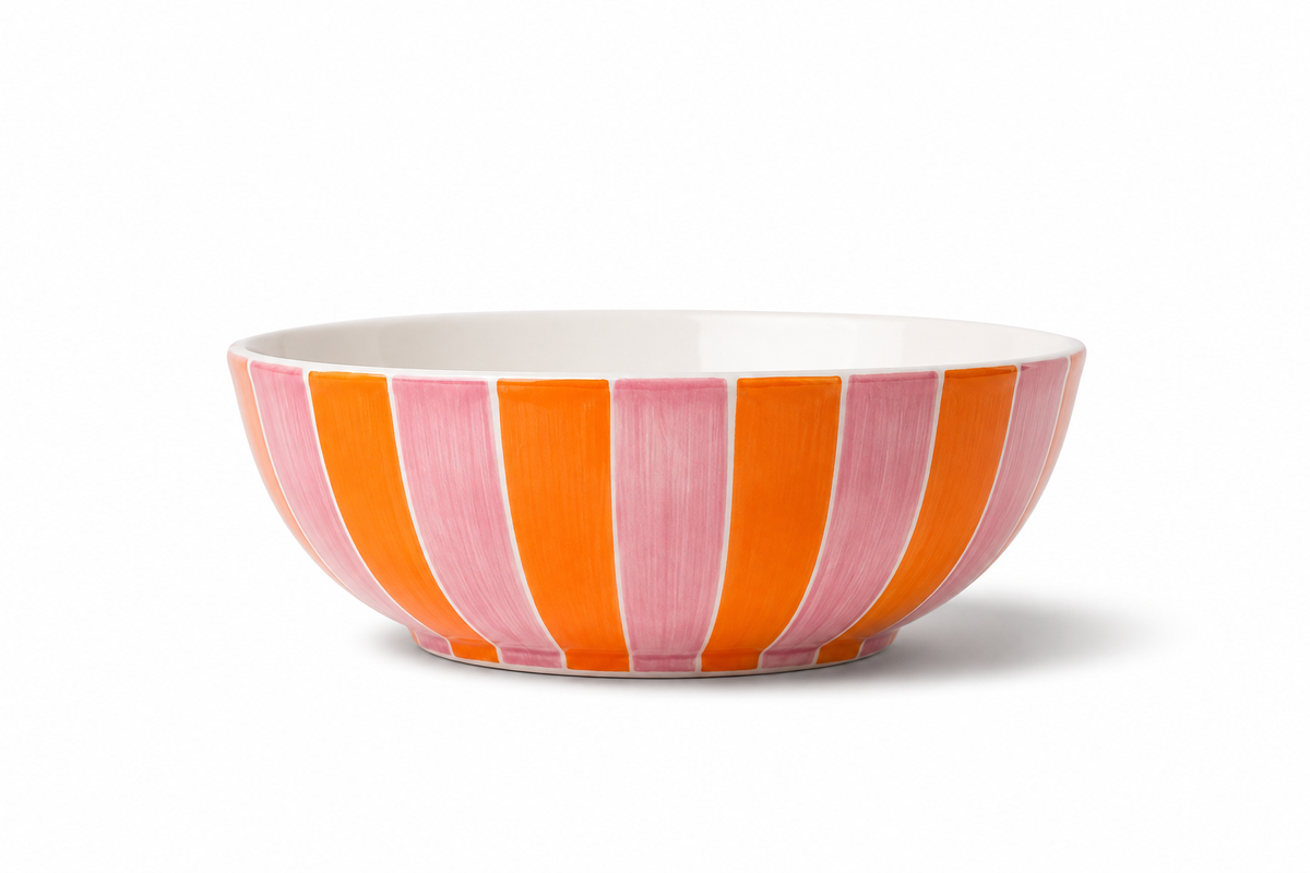Ceramic Salad Bowl | Pink & Orange Stripe