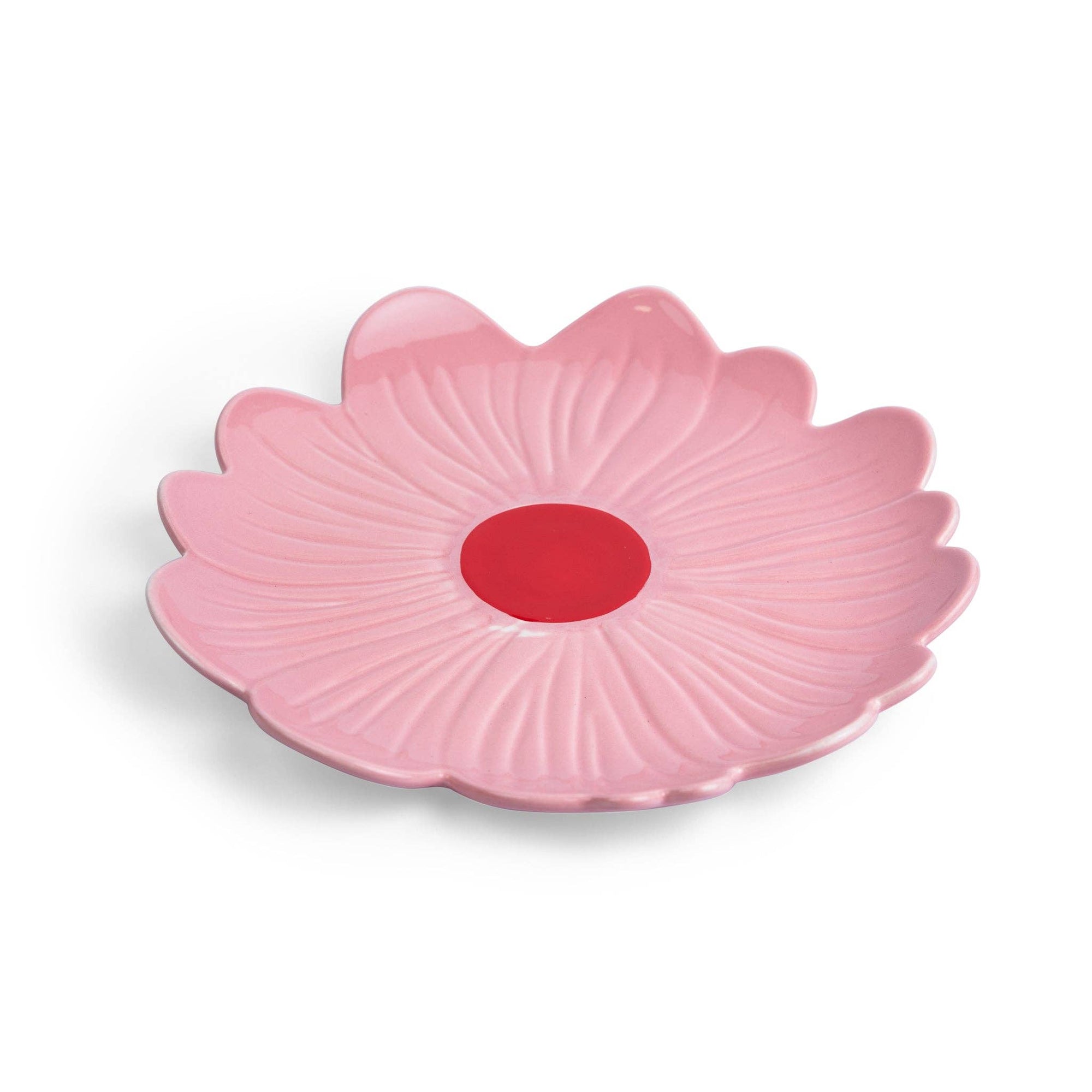 Small Ceramic Flower Plate | Pink with Red Centre