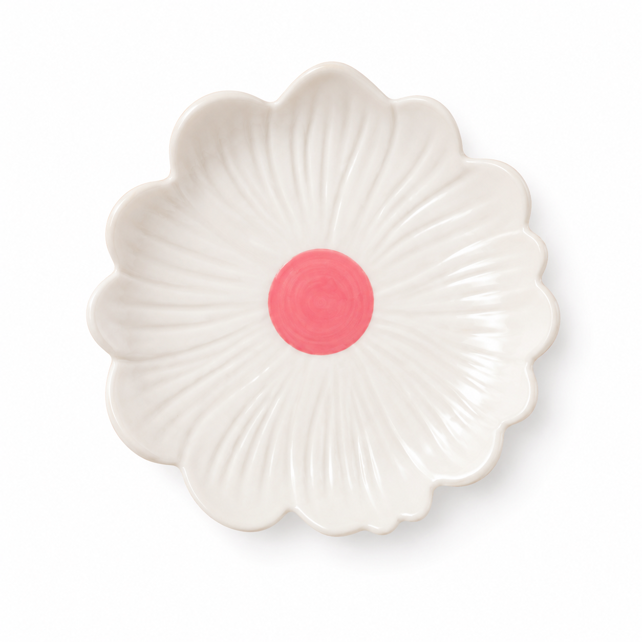 Small Ceramic Flower Plate | White with Pink Centre