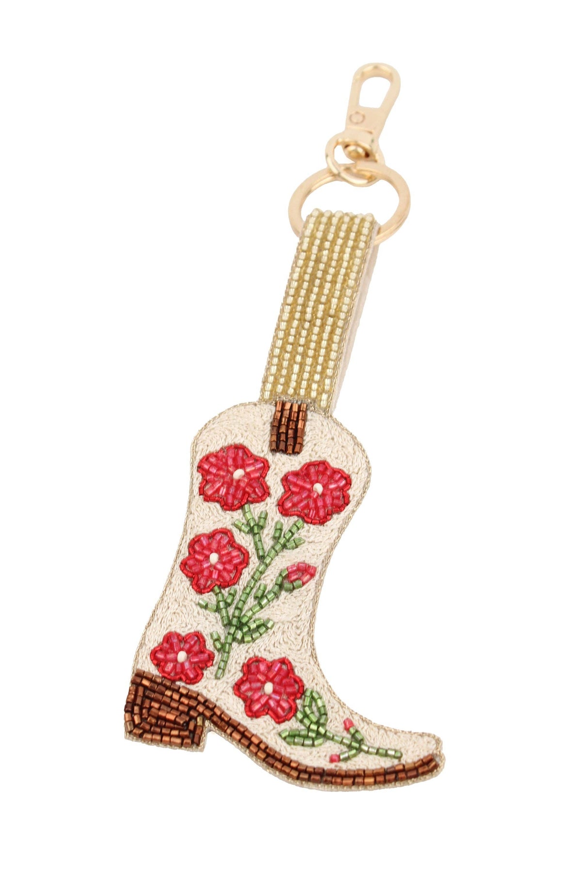 Cream beaded cowgirl boot keyring or bag charm