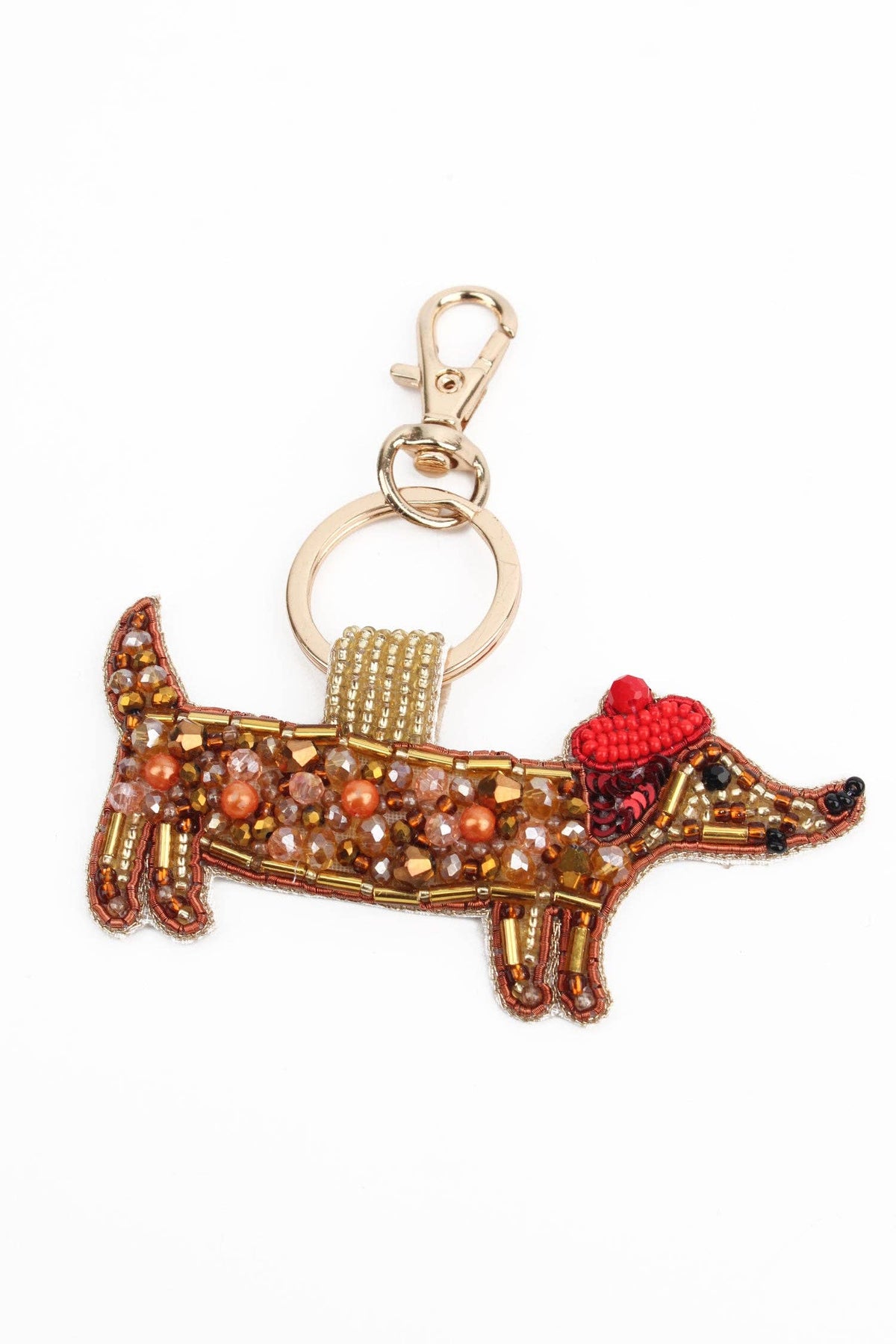 French Sausage Dog beaded key ring or bag charm