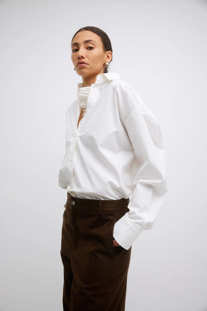 Tatum Shirt - Parchment With Ruffle Trim