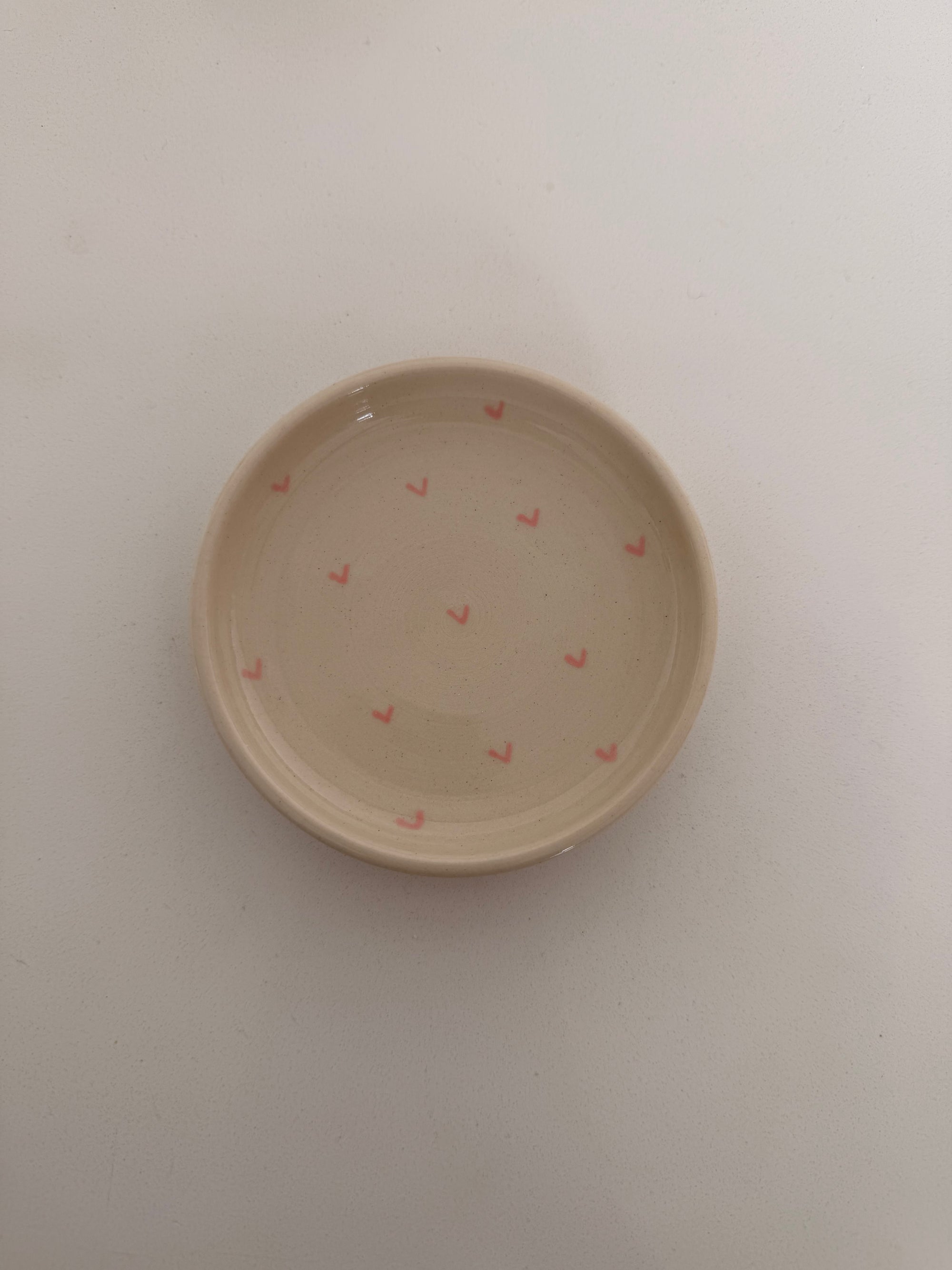 Trinket Dish - Cream with Pink Hearts