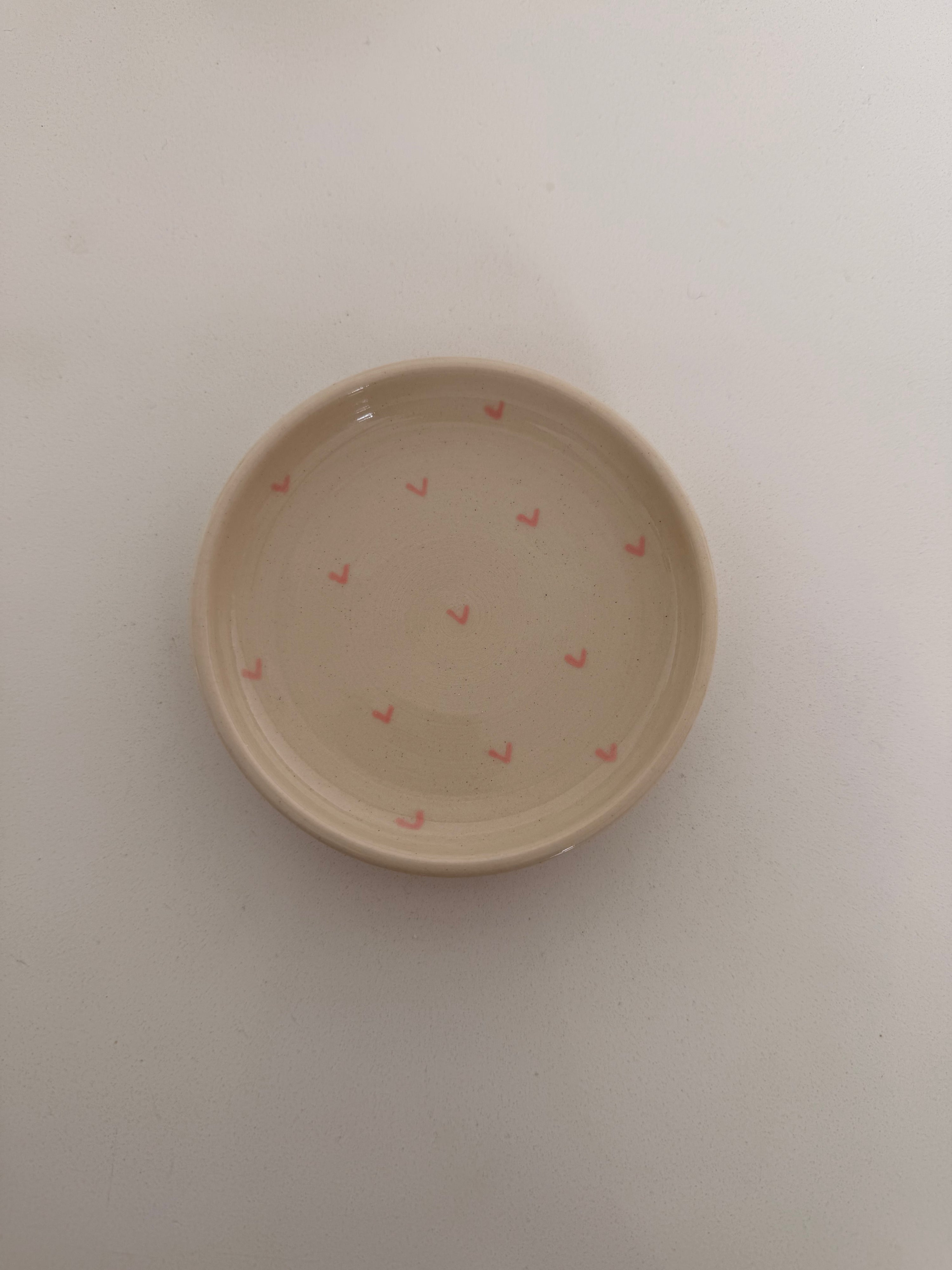 Trinket Dish - Cream with Pink Hearts