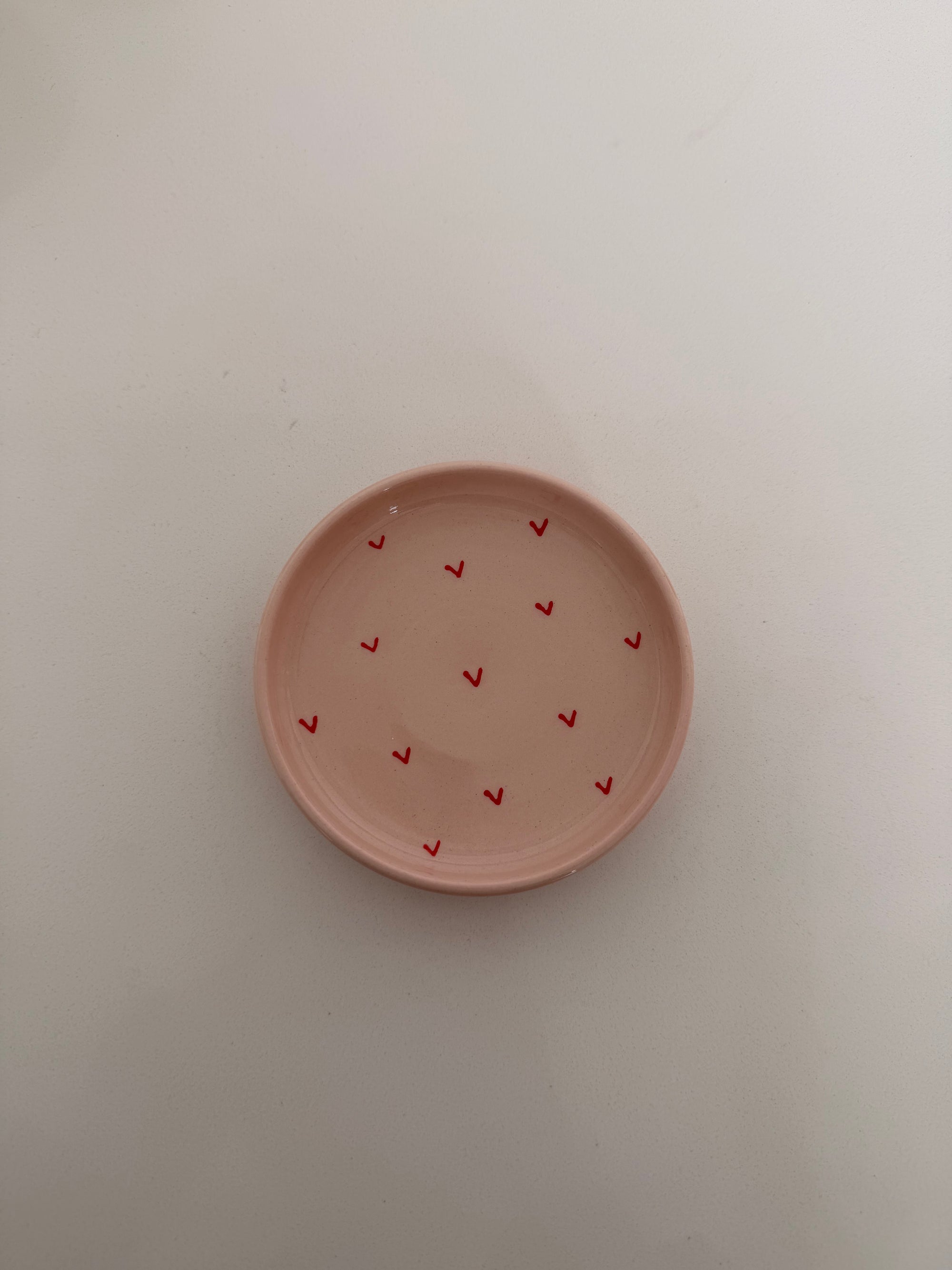 Trinket Dish - Cream with red hearts
