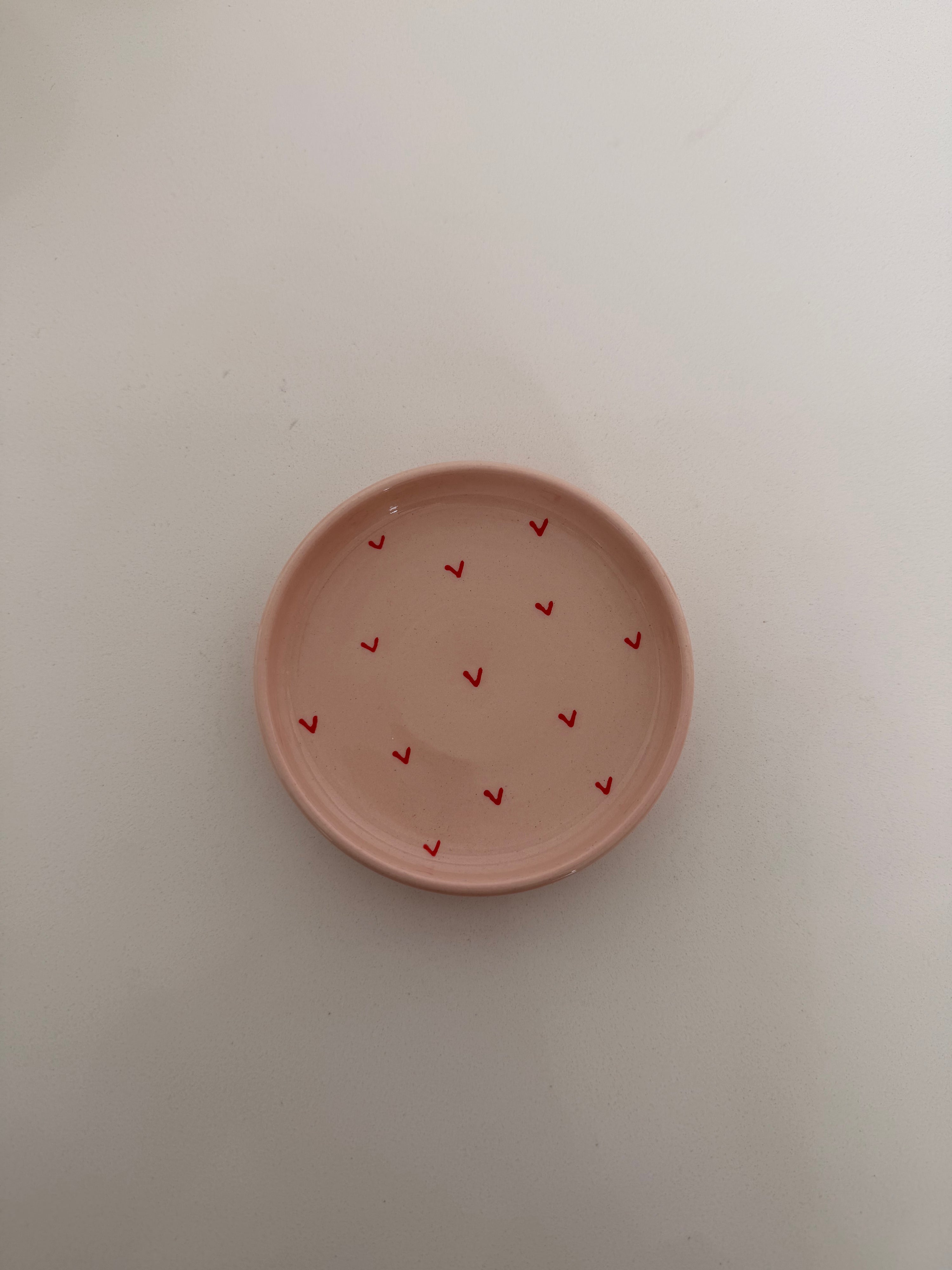 Trinket Dish - Cream with red hearts