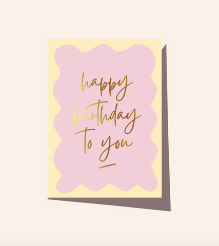 Happy Birthday Wavy Card Pink/Yellow