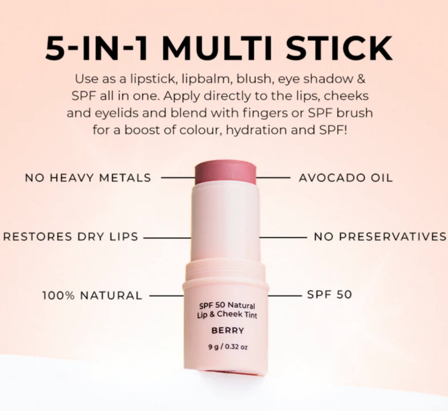 SPF 50 Natural Lip & Cheek Tint - Rose