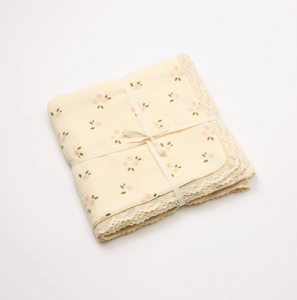 Organic Muslin Blanket - Daisy with Lace