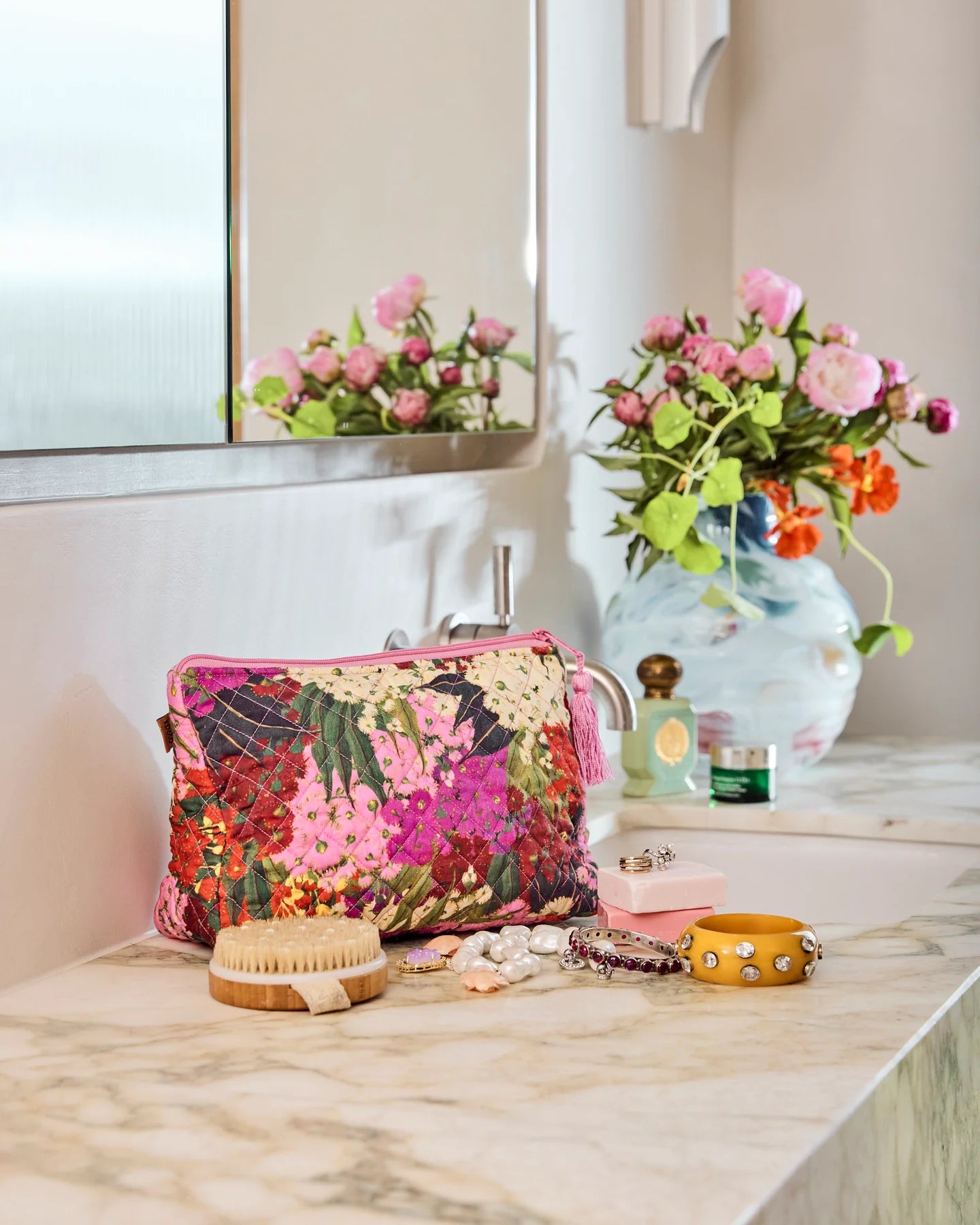 Australian Bush Blossom Quilted Toiletry Purse