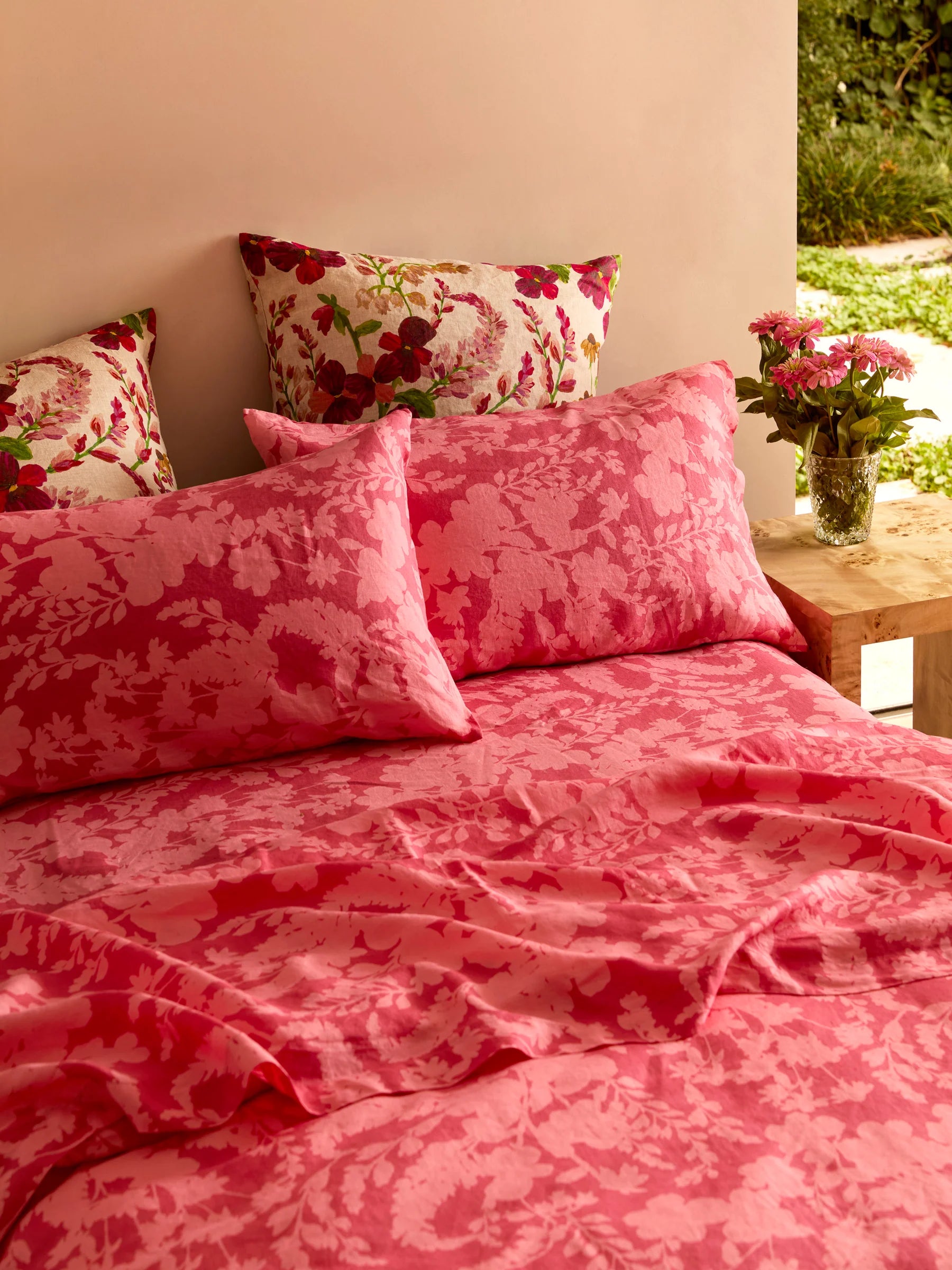 Lupin Multi Linen Pink Pillowcase Set - Euro