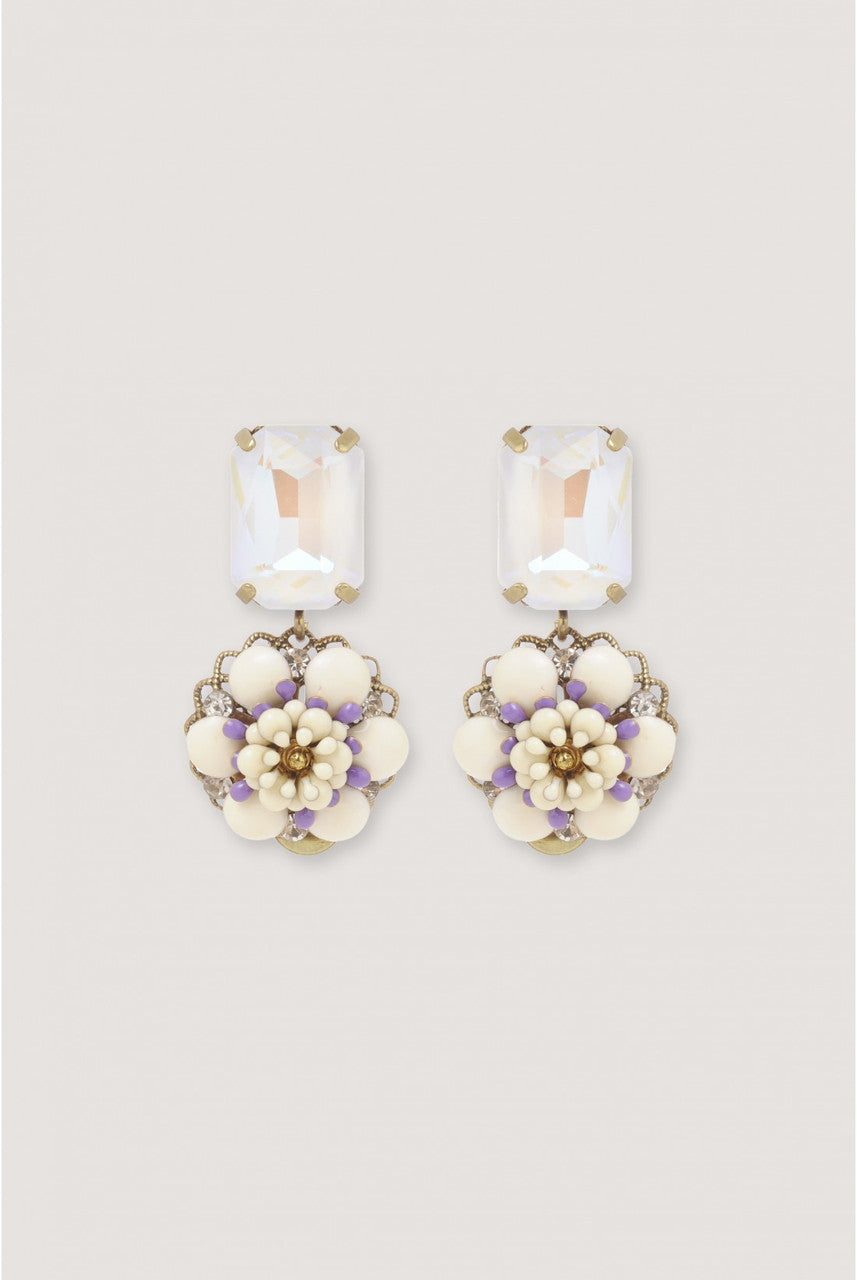 Camelia Strass Clip On Earring - White