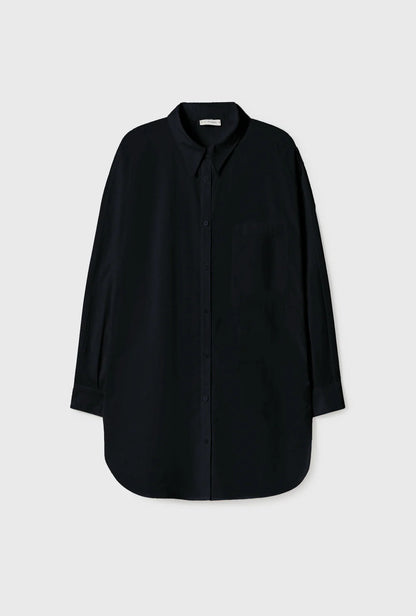 Cotton Silk Round Shirt - Black