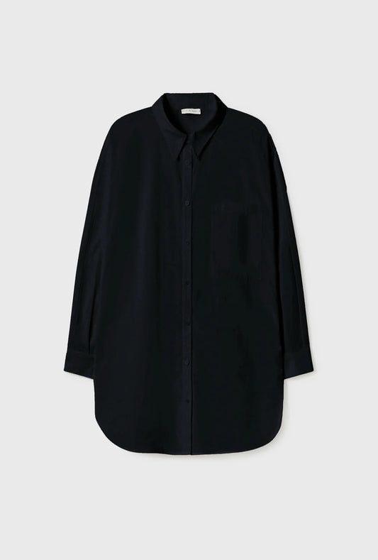 Cotton Silk Round Shirt - Black