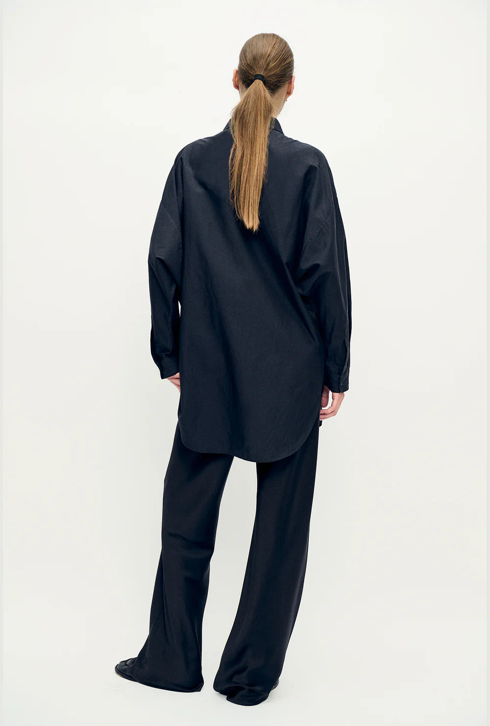 Cotton Silk Round Shirt - Black