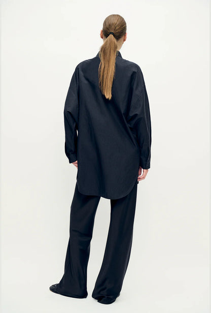 Cotton Silk Round Shirt - Black