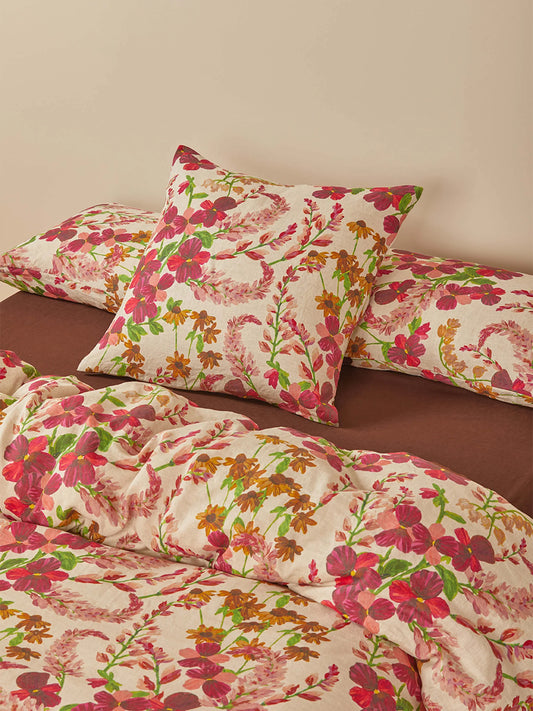 Lupin Multi Linen Pink Pillowcase Set - Euro