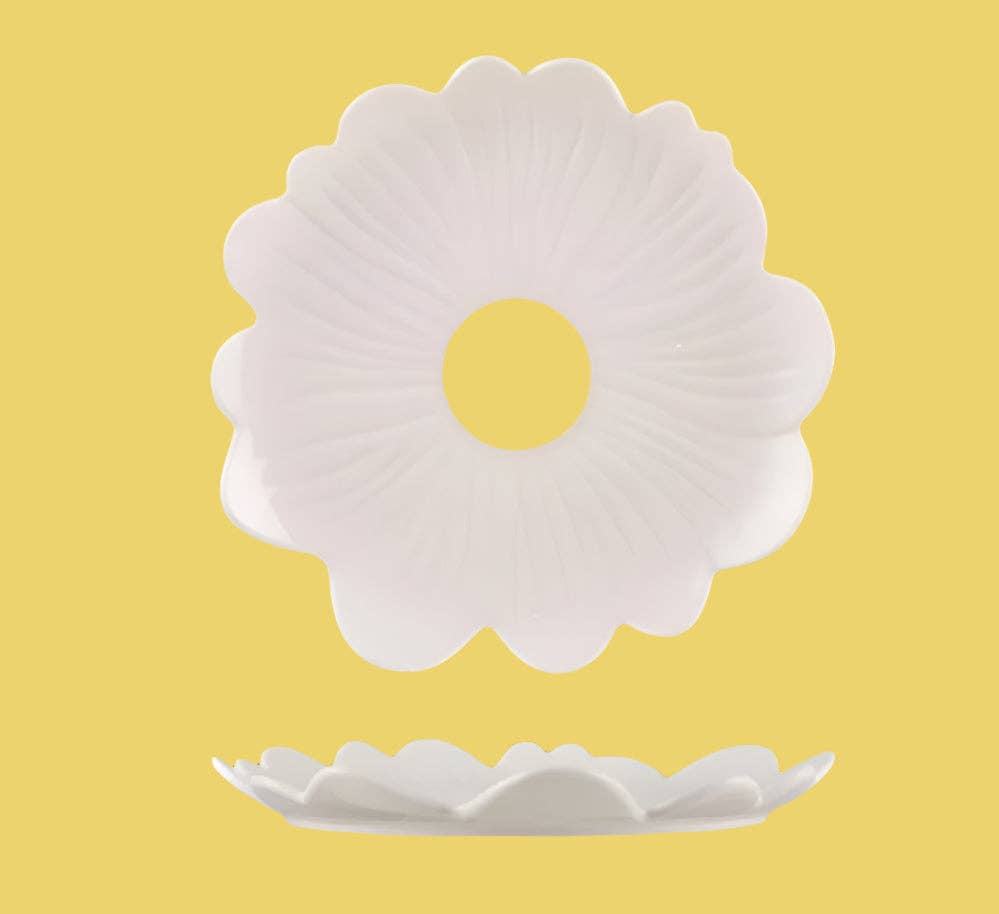 Large Ceramic Flower Plate | White with Yellow Centre