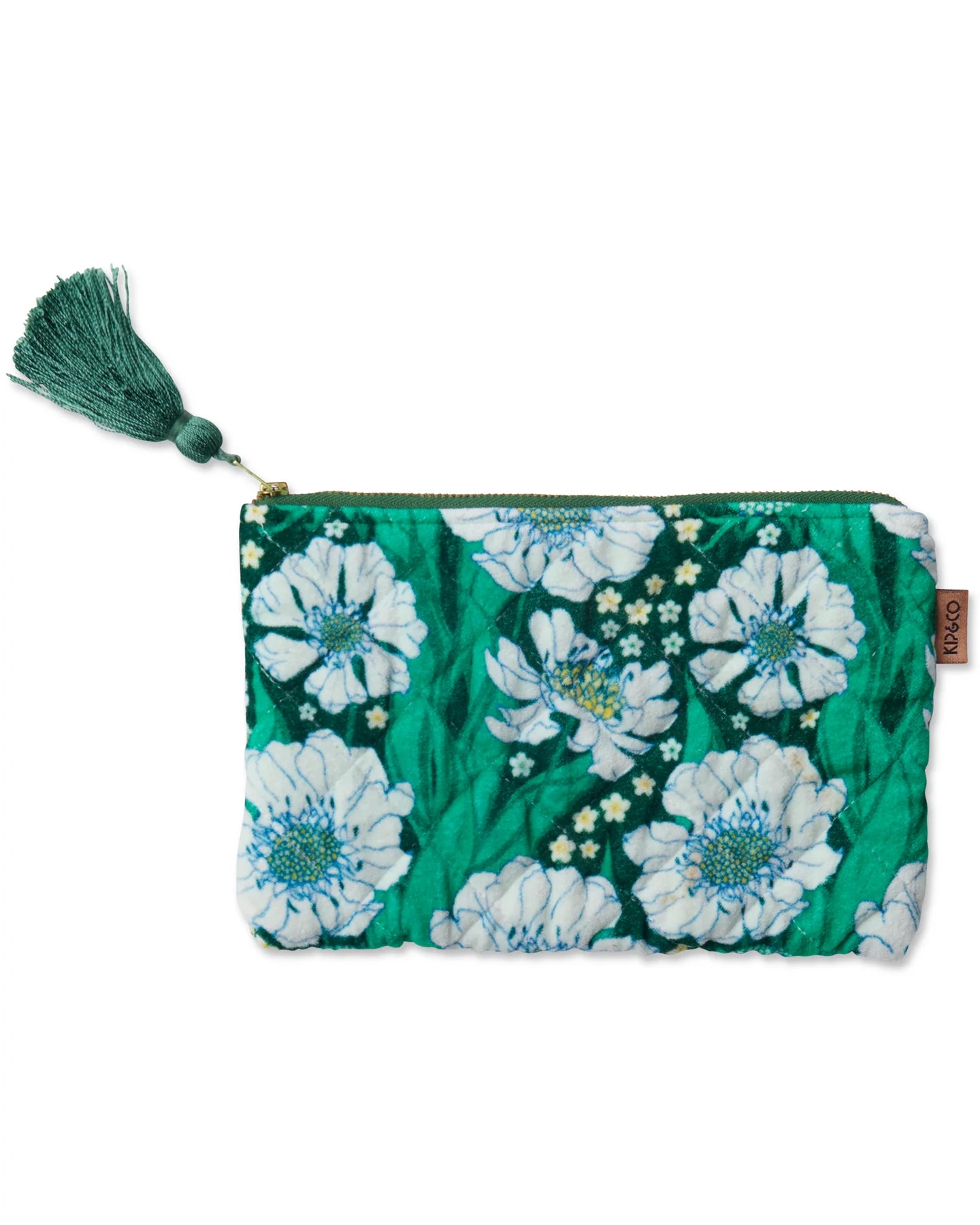 Tumbling Flowers Green Velvet Cosmetic Purse