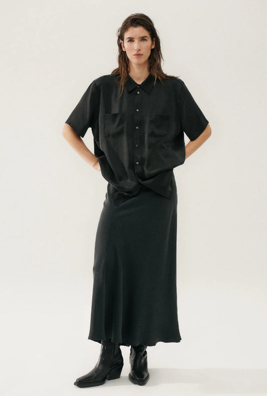 Long Bias Cut Skirt - Black