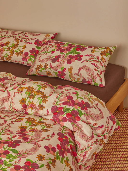 Lupin Multi Linen Pink Pillowcase Set - Standard