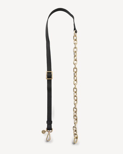 Gold Link + Black Leather Feature Strap