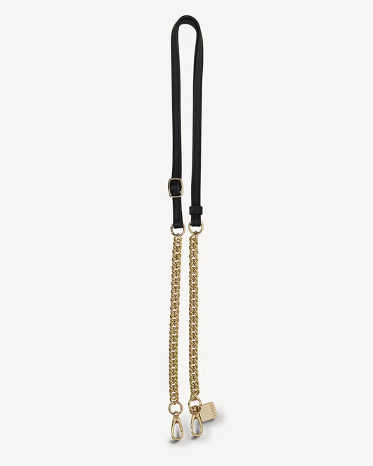 Gold Link + Black Leather Feature Strap