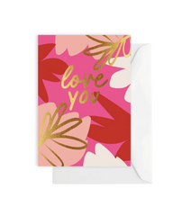 Love You Card - Pink Flowers